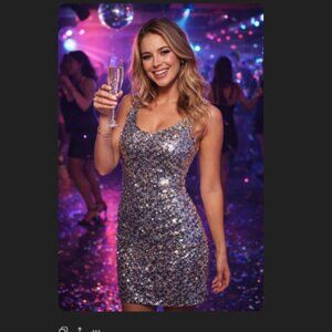 Silver Sequin Sleeveless Dress Tank Midi Holiday Party Scoopneck Size XS Small